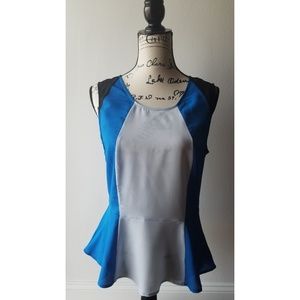 New York & Company Accent Peplum Top - Blue